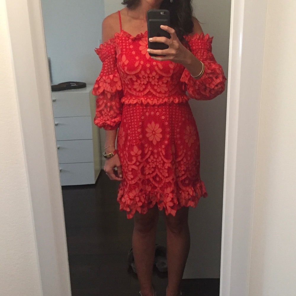 Parker Red Long Sleeve Off the Shoulder Dress